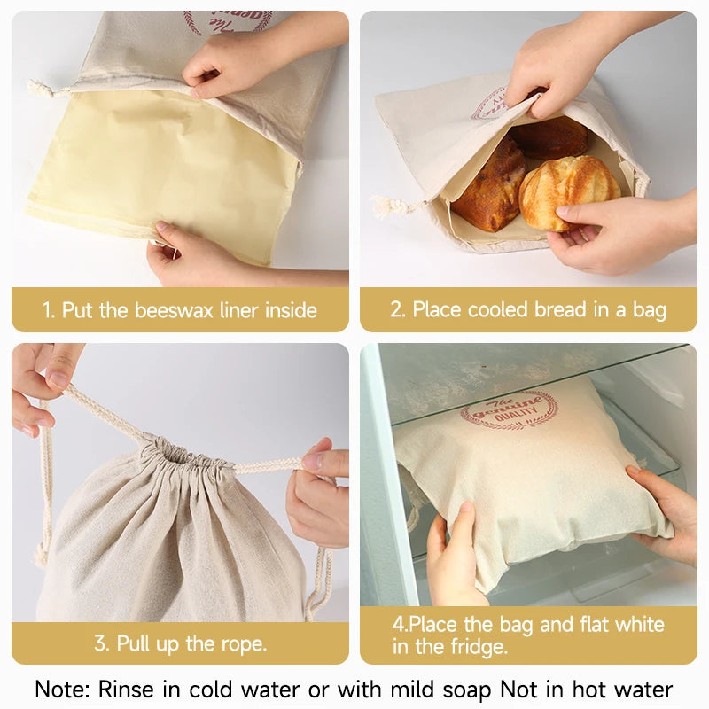 Beeswax Linen Bread Bags, Washable, Removable Lining, Reusable Bread Bag
