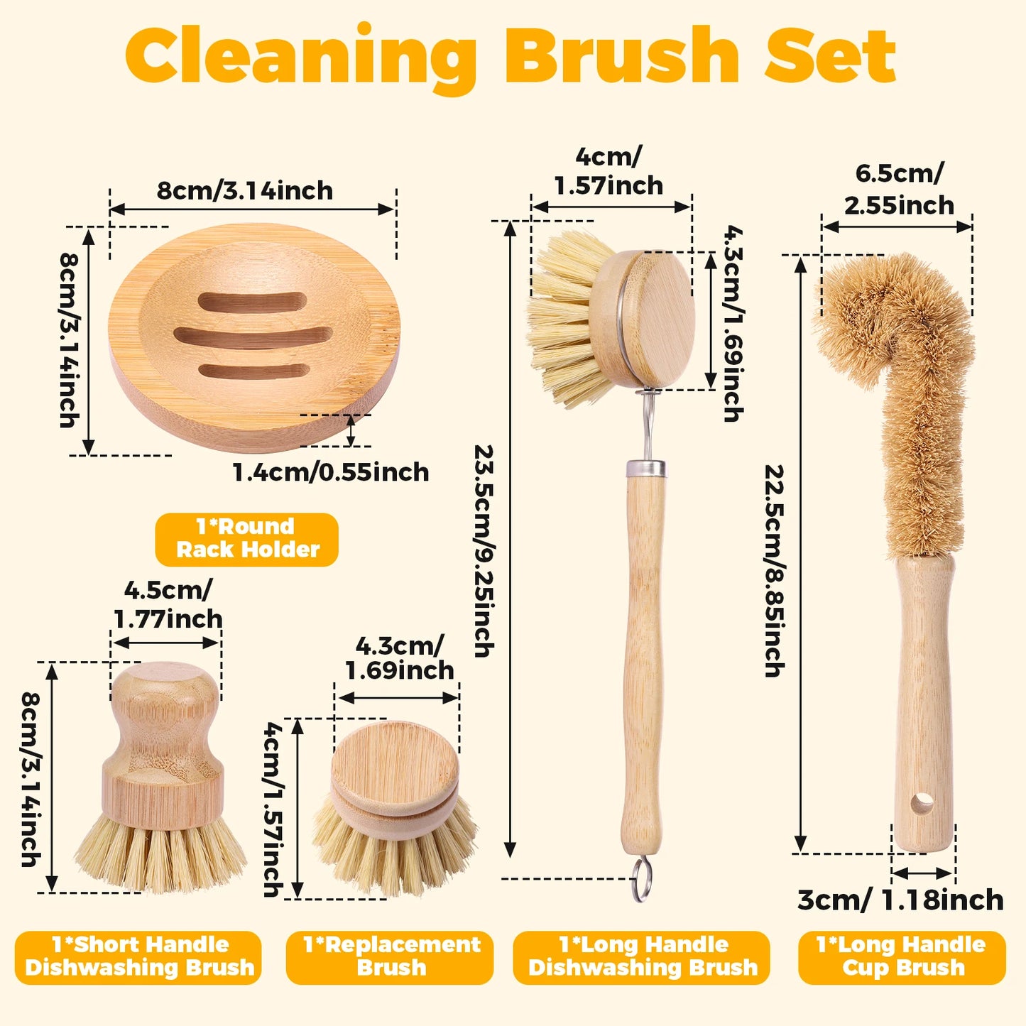 Bamboo Dish Brush Set pot