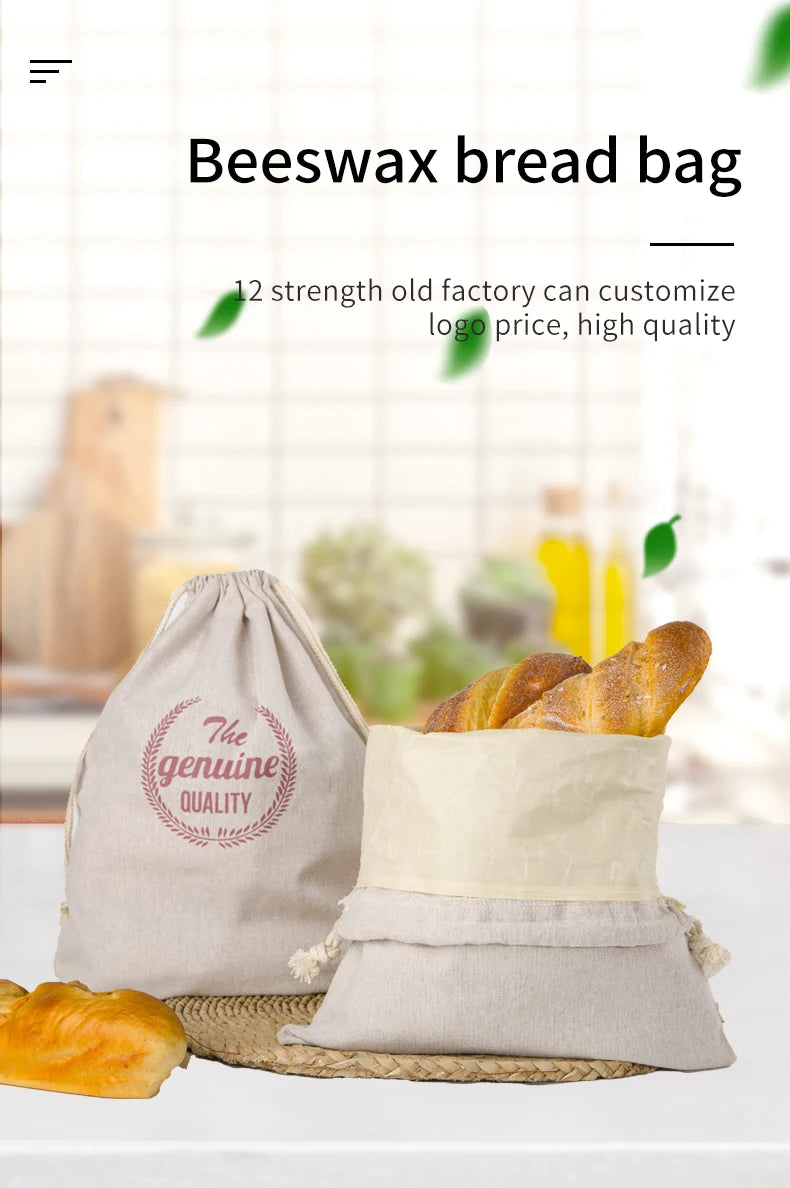 Beeswax Linen Bread Bags, Washable, Removable Lining, Reusable Bread Bag