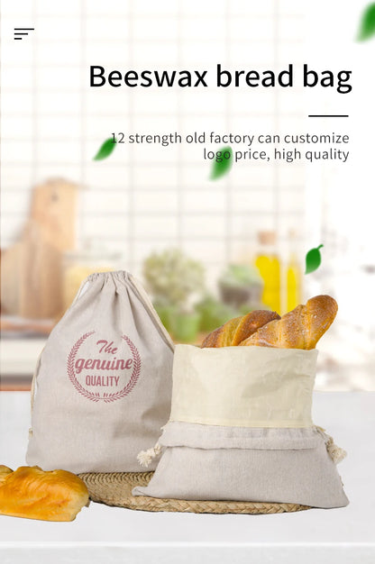 Beeswax Linen Bread Bags, Washable, Removable Lining, Reusable Bread Bag